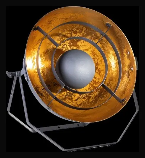 Vintage lamp met goudkleurige reflector en metalen beugel